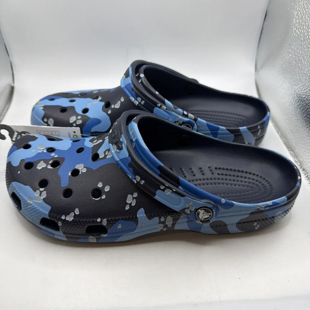 Crocs Navy Blue Camo Camouflage clogs sandals shoes Men's Size 11. New